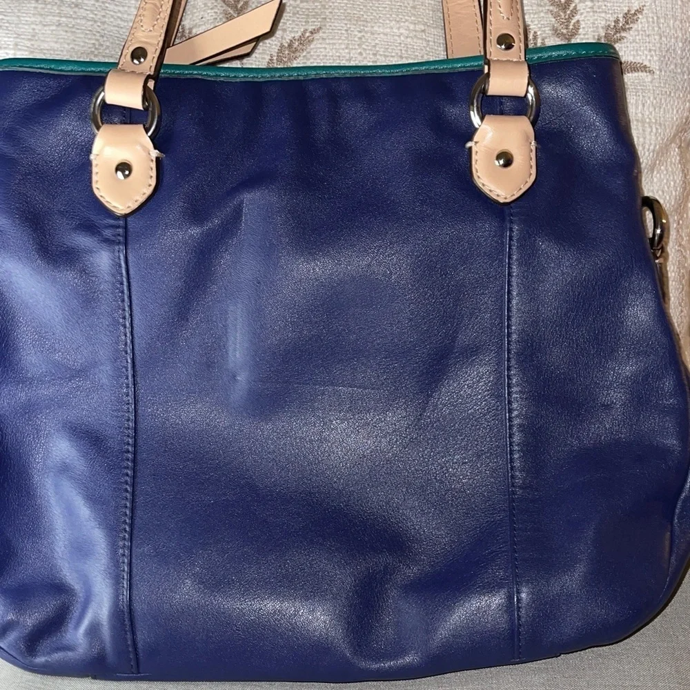 Coach Daisy Spectator Navy Green and Beige Leather Shoulder Bag by Coach F1340